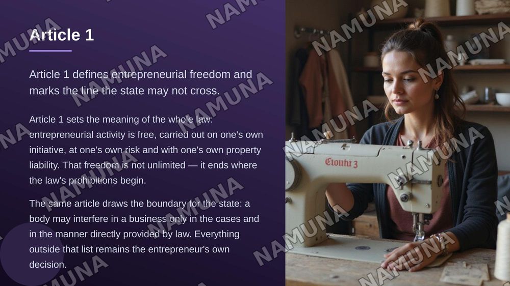 Lecture: Introduction to Business Law. Business Legal Relations and Their Types
Business Law [Textbook] /
M. Tadjibaeva, A. Tolibov.
- Tashkent: TSUL
Publishing, 2025. - pp.
10-30.
Topic name: Review Articles
1-3 of the Law of the
Republic of Uzbekistan “On Guarantees of Freedom of Entrepreneurial A — zamonaviy taqdimot, 8-slayd