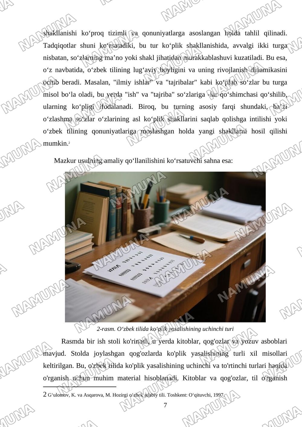 Der 3. Typ der Pluralbildung - Koʻplik yasalishining uchinchi turi Der 4. Typ der Pluralbildung - Koʻplik yasalishining toʻrtinchi turi Die besondere Falle der Pluralbildung - Koʻplik yasalishining ma — mustaqil ish, 7-varaq