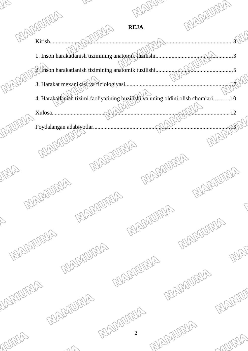 Inson harakatlanish tizimi — mustaqil ish, 2-varaq