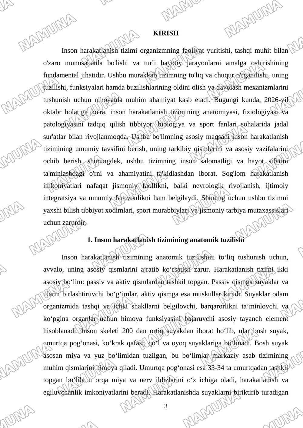 Inson harakatlanish tizimi — mustaqil ish, 3-varaq