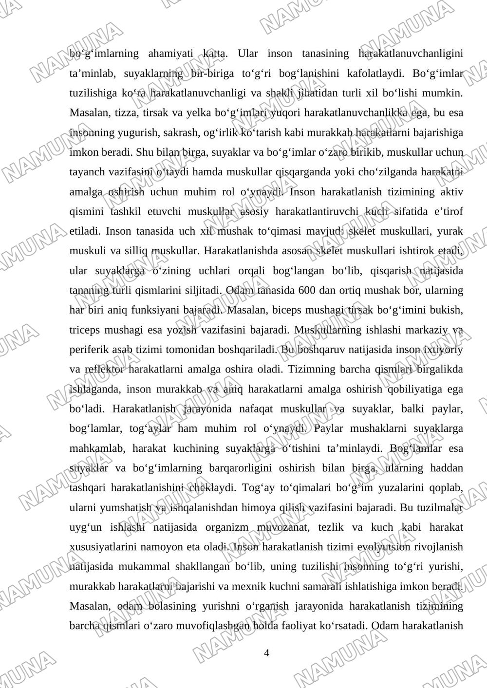 Inson harakatlanish tizimi — mustaqil ish, 4-varaq