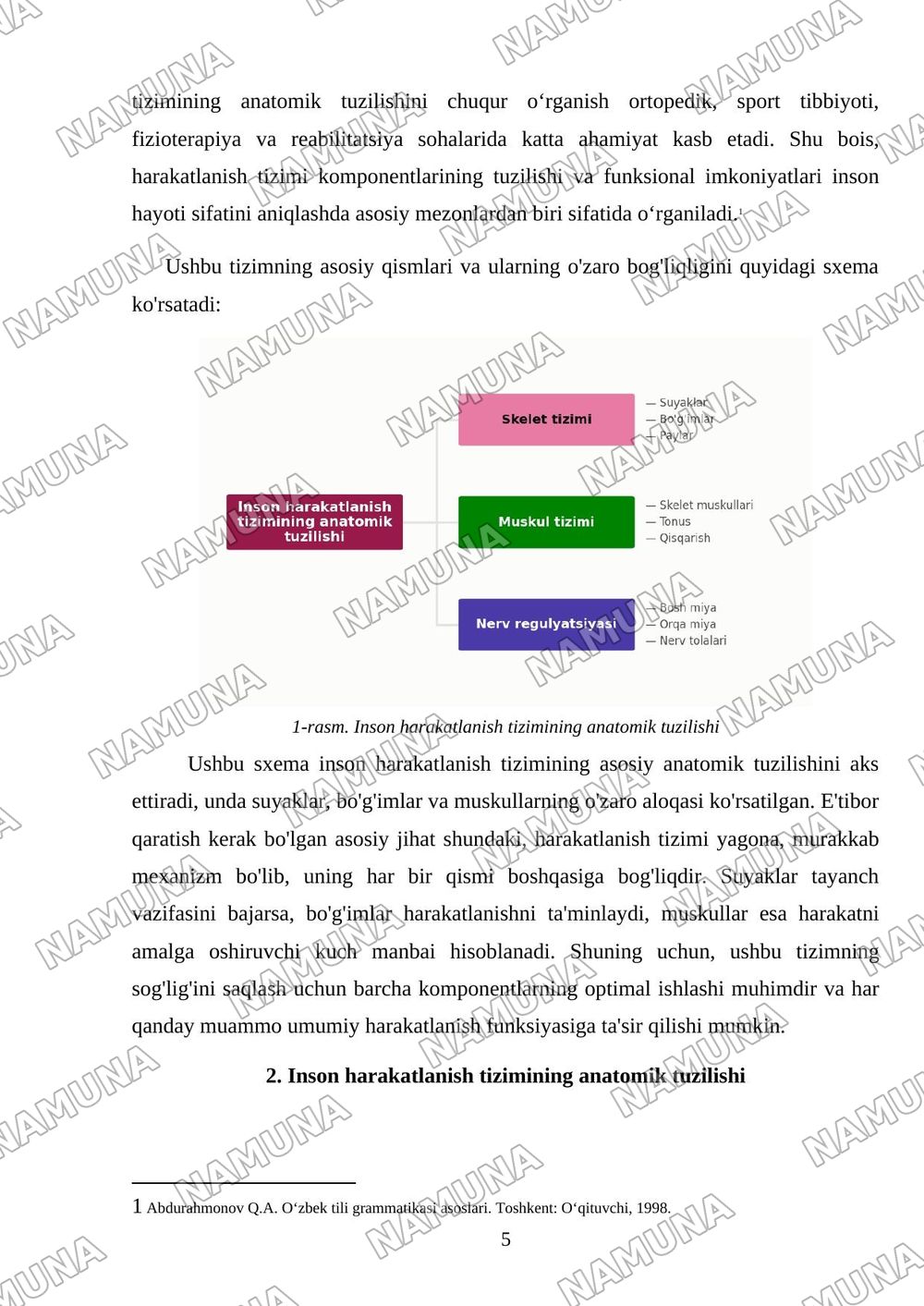 Inson harakatlanish tizimi — mustaqil ish, 5-varaq