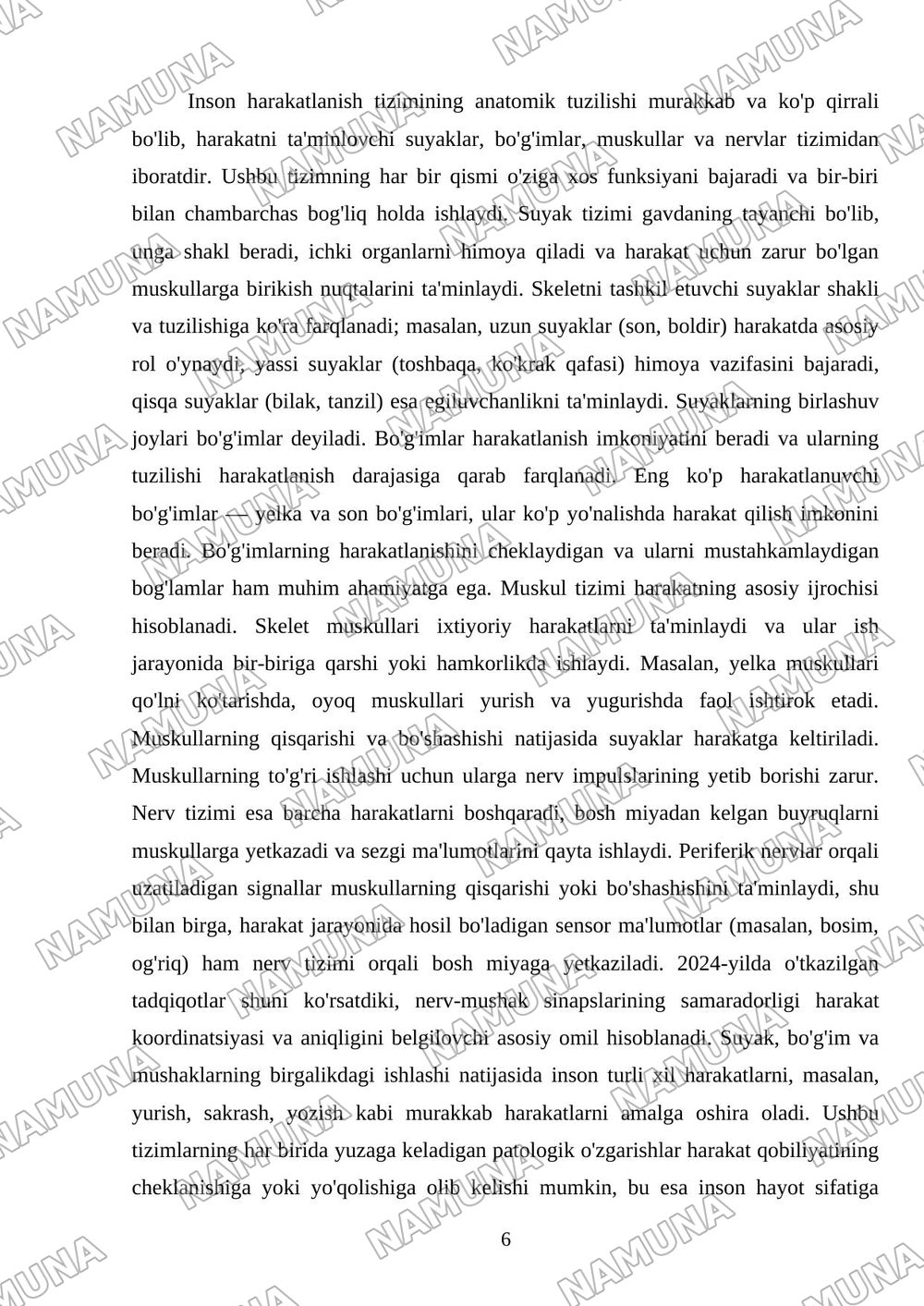 Inson harakatlanish tizimi — mustaqil ish, 6-varaq