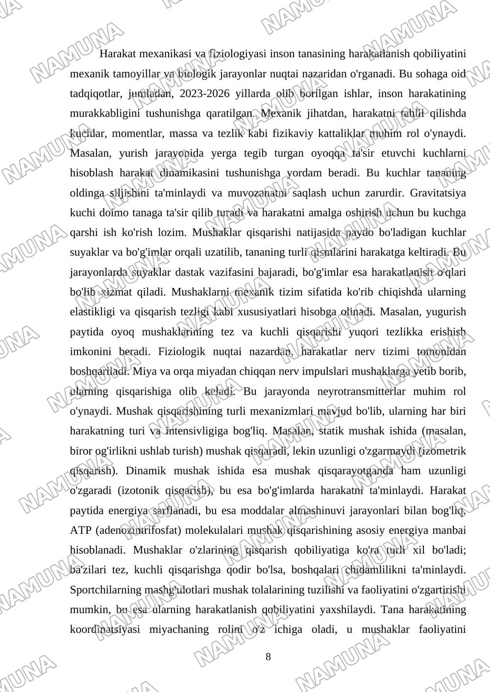 Inson harakatlanish tizimi — mustaqil ish, 8-varaq