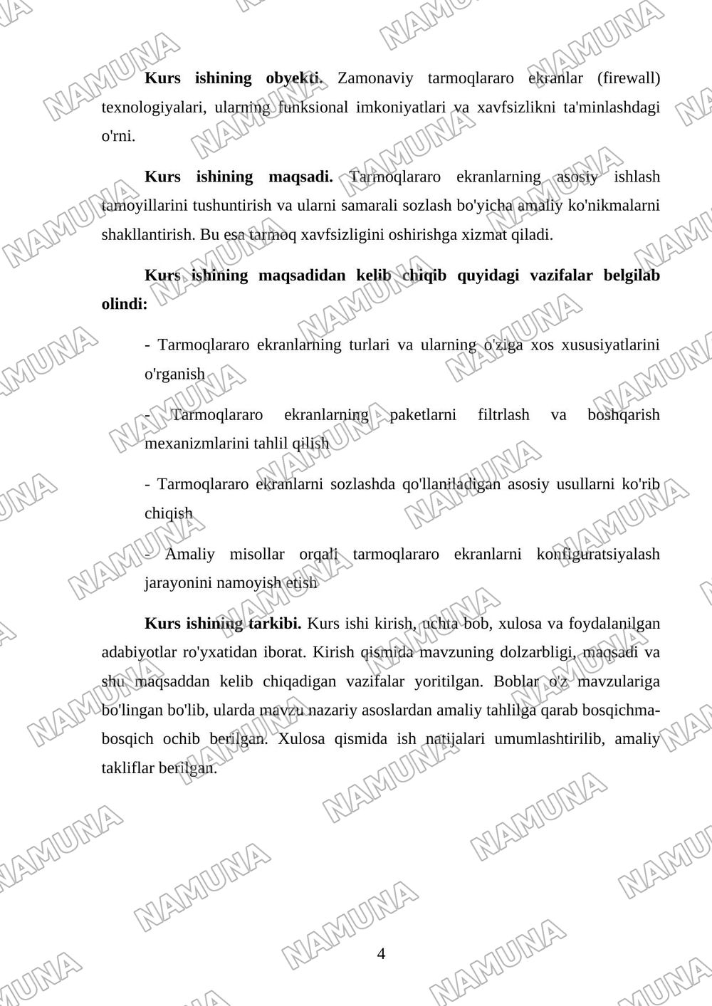 Tarmoqlararo ekranlarning ishlash tamoyillari va ularni sozlash. — kurs ishi, 4-varaq