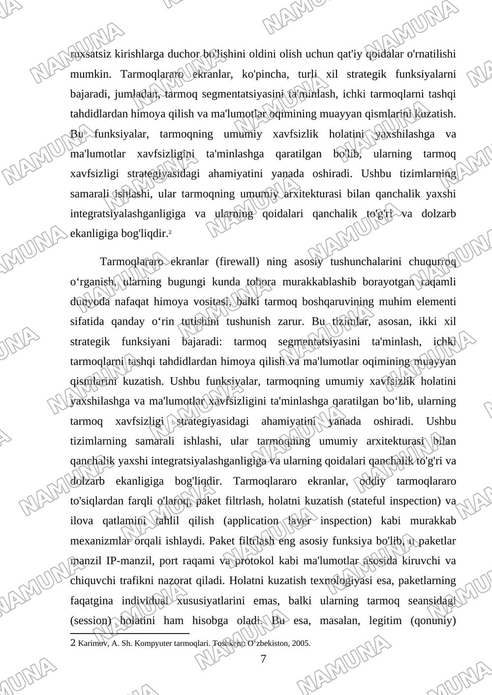 Tarmoqlararo ekranlarning ishlash tamoyillari va ularni sozlash. — kurs ishi, 7-varaq