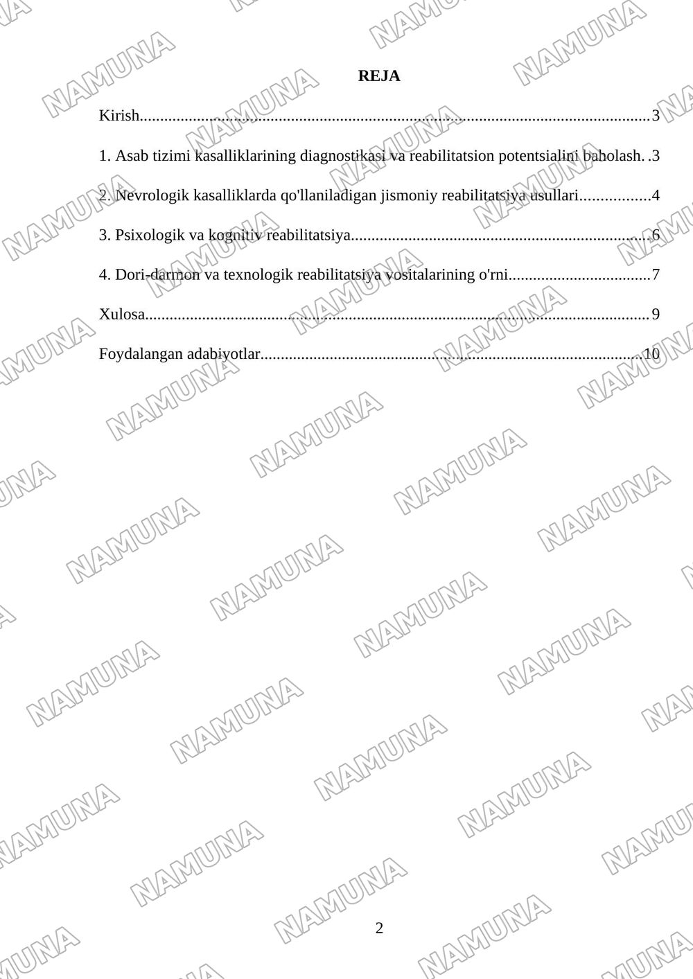 Asab sistemasi kasalliklarida reabilitatsiya usullari — referat, 2-varaq