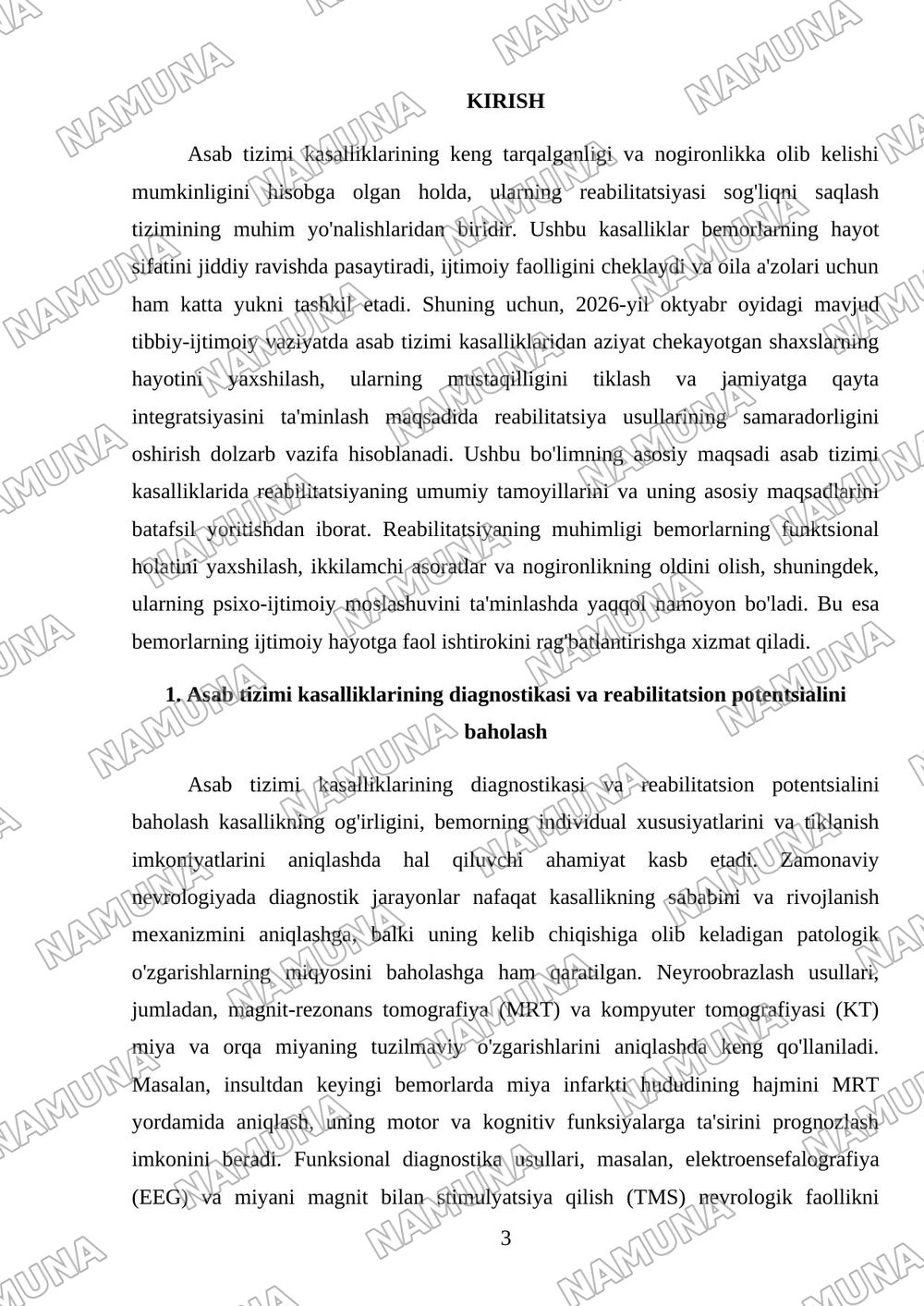 Asab sistemasi kasalliklarida reabilitatsiya usullari — referat, 3-varaq