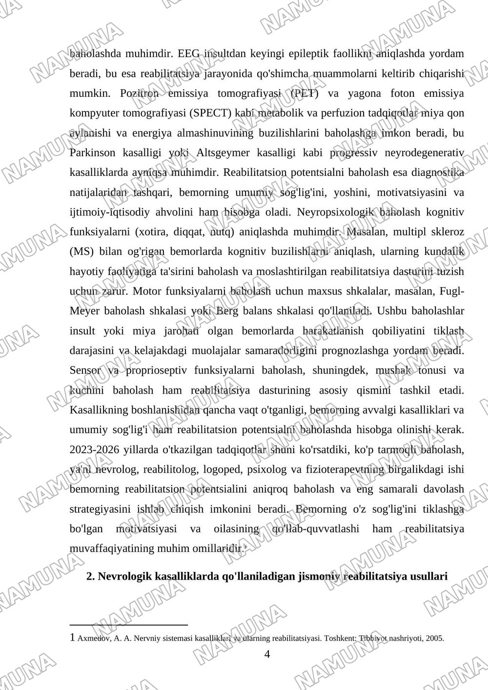 Asab sistemasi kasalliklarida reabilitatsiya usullari — referat, 4-varaq