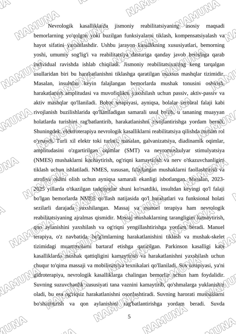 Asab sistemasi kasalliklarida reabilitatsiya usullari — referat, 5-varaq