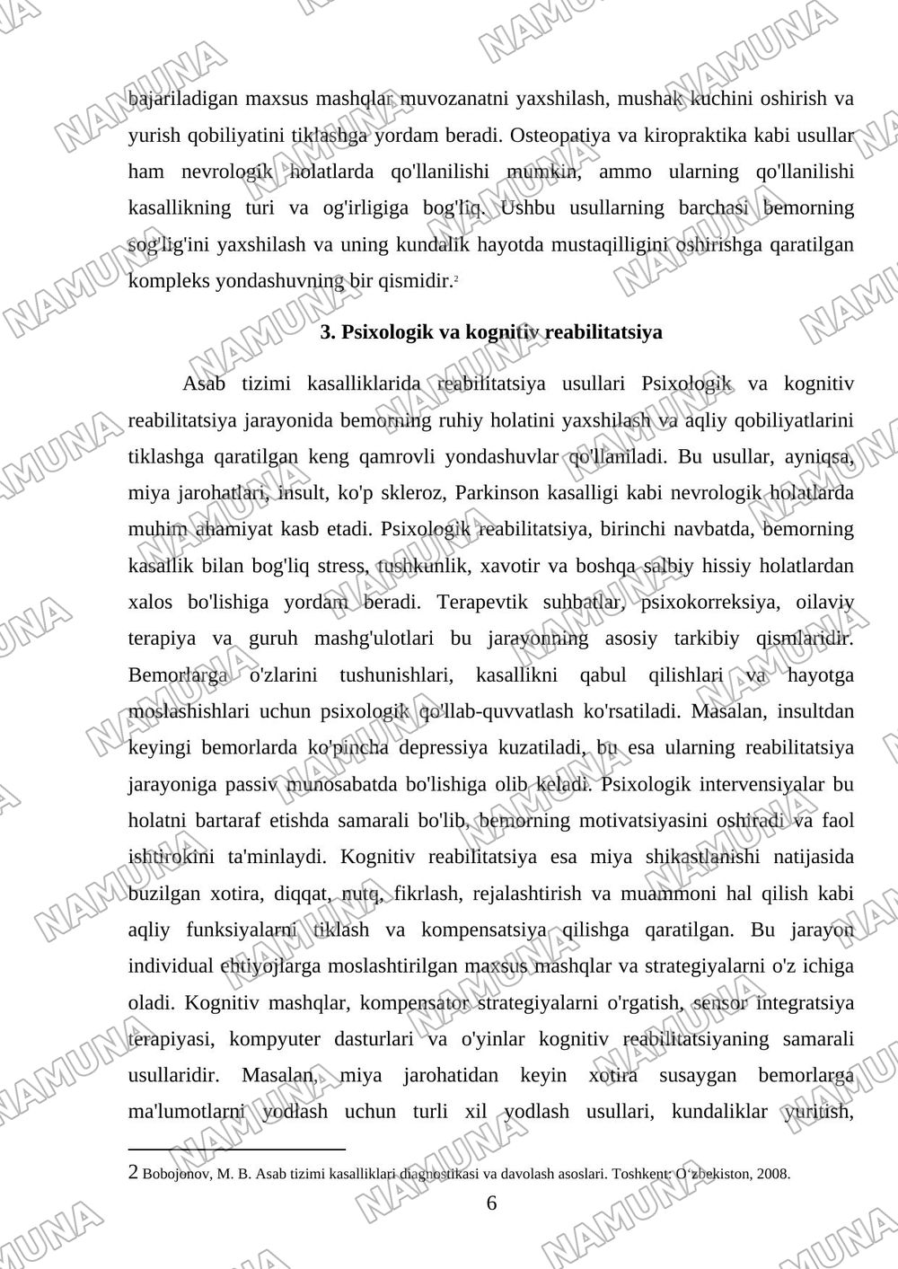 Asab sistemasi kasalliklarida reabilitatsiya usullari — referat, 6-varaq