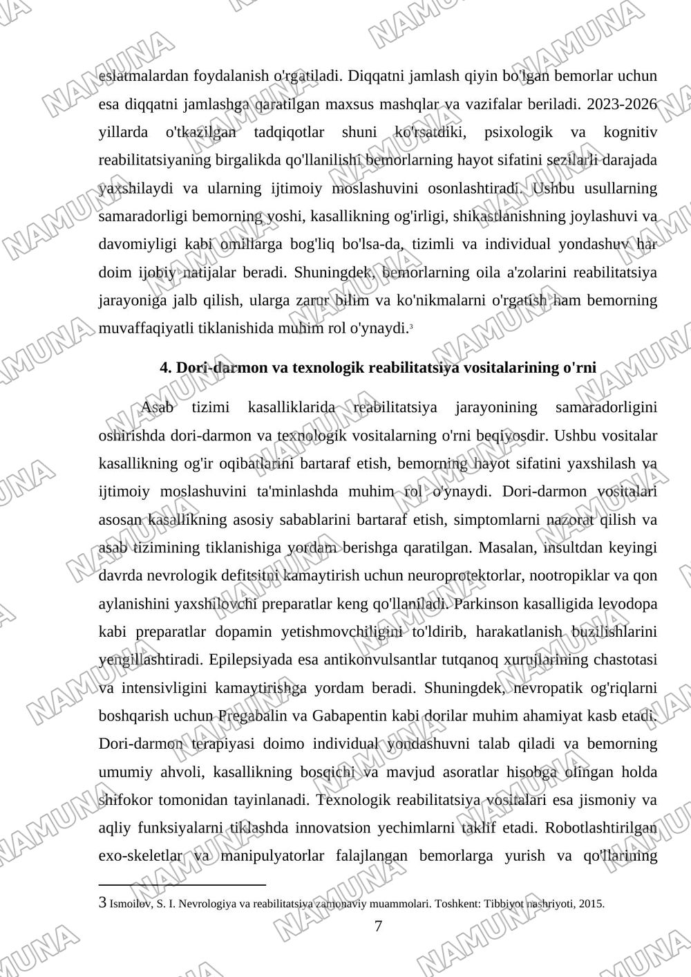 Asab sistemasi kasalliklarida reabilitatsiya usullari — referat, 7-varaq