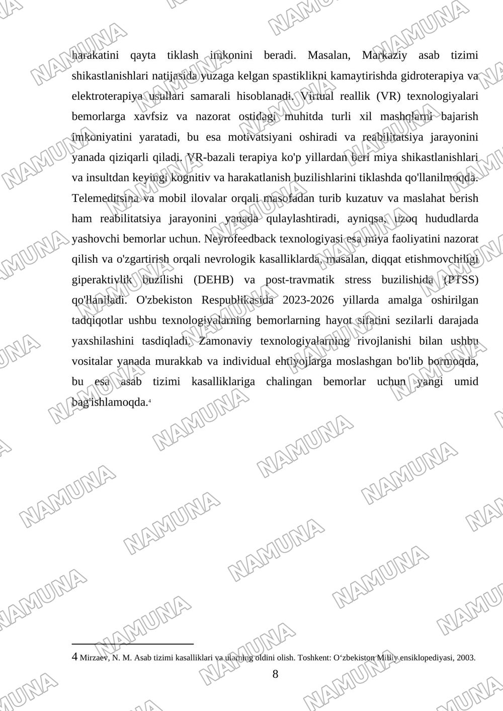 Asab sistemasi kasalliklarida reabilitatsiya usullari — referat, 8-varaq