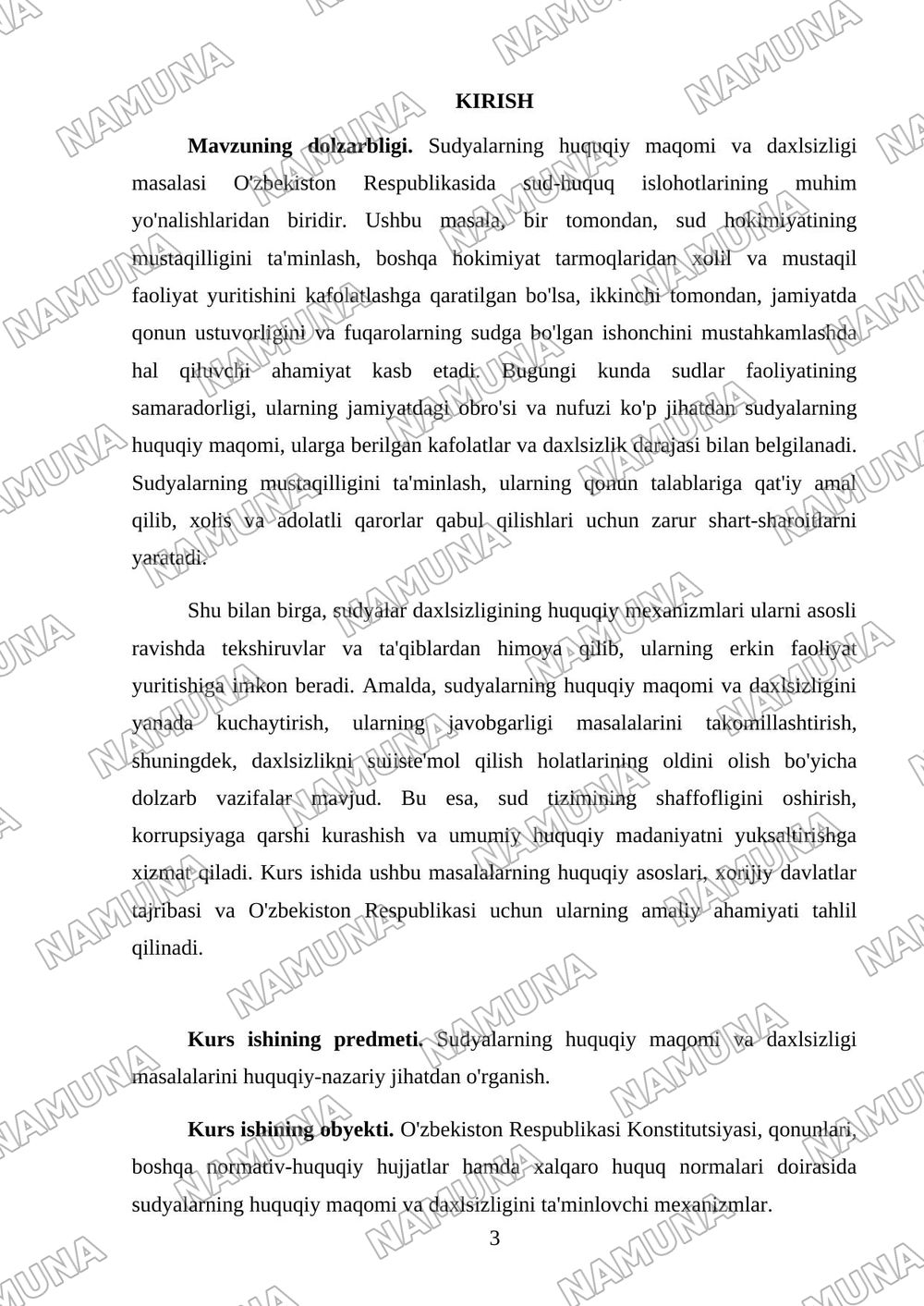 Sudyalarning huquqiy maqomi va daxlsizligi — kurs ishi, 3-varaq