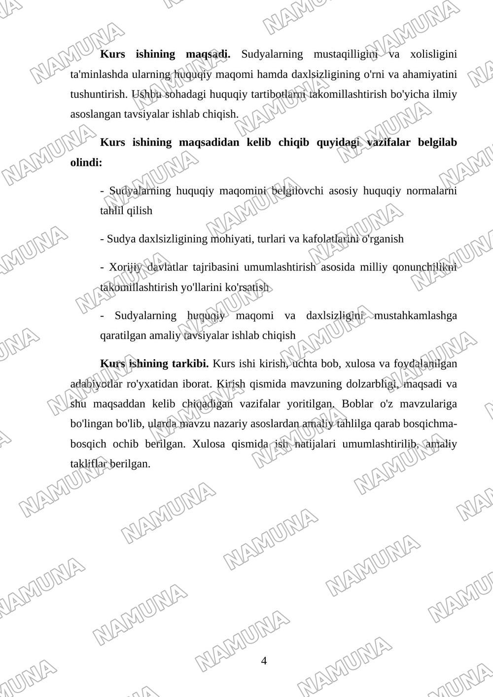 Sudyalarning huquqiy maqomi va daxlsizligi — kurs ishi, 4-varaq
