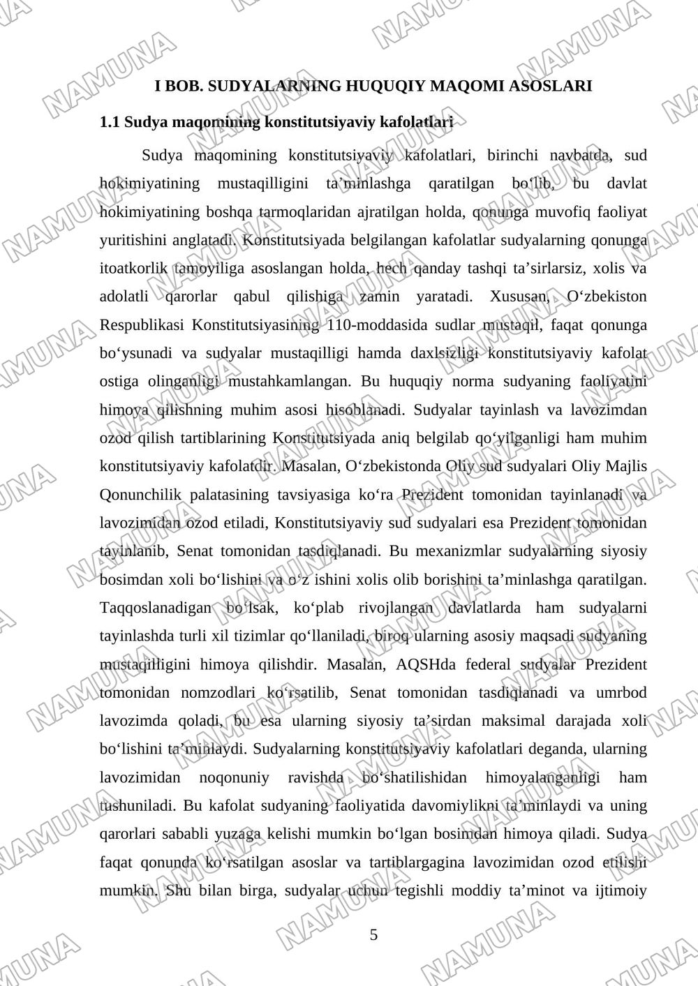 Sudyalarning huquqiy maqomi va daxlsizligi — kurs ishi, 5-varaq