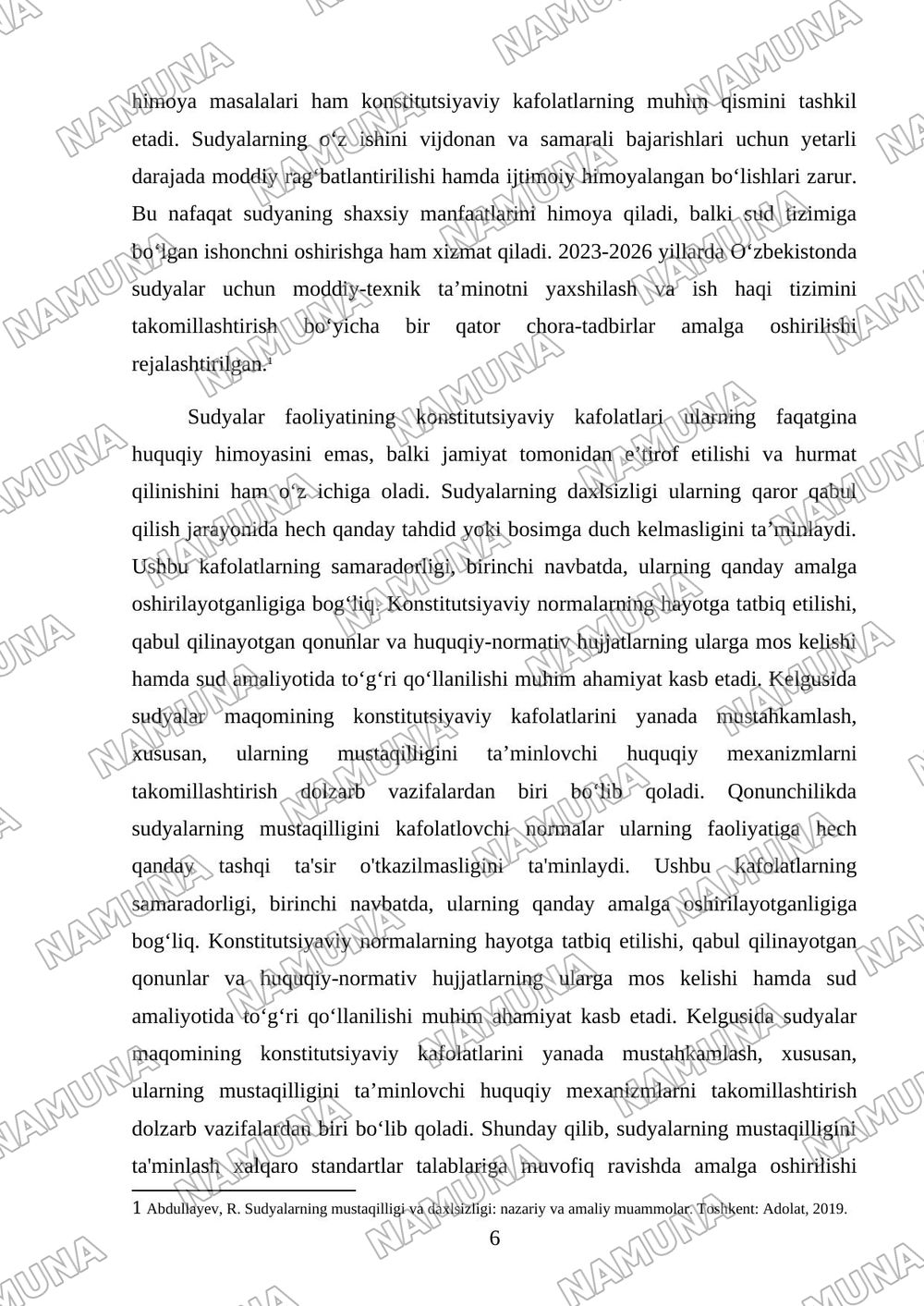 Sudyalarning huquqiy maqomi va daxlsizligi — kurs ishi, 6-varaq