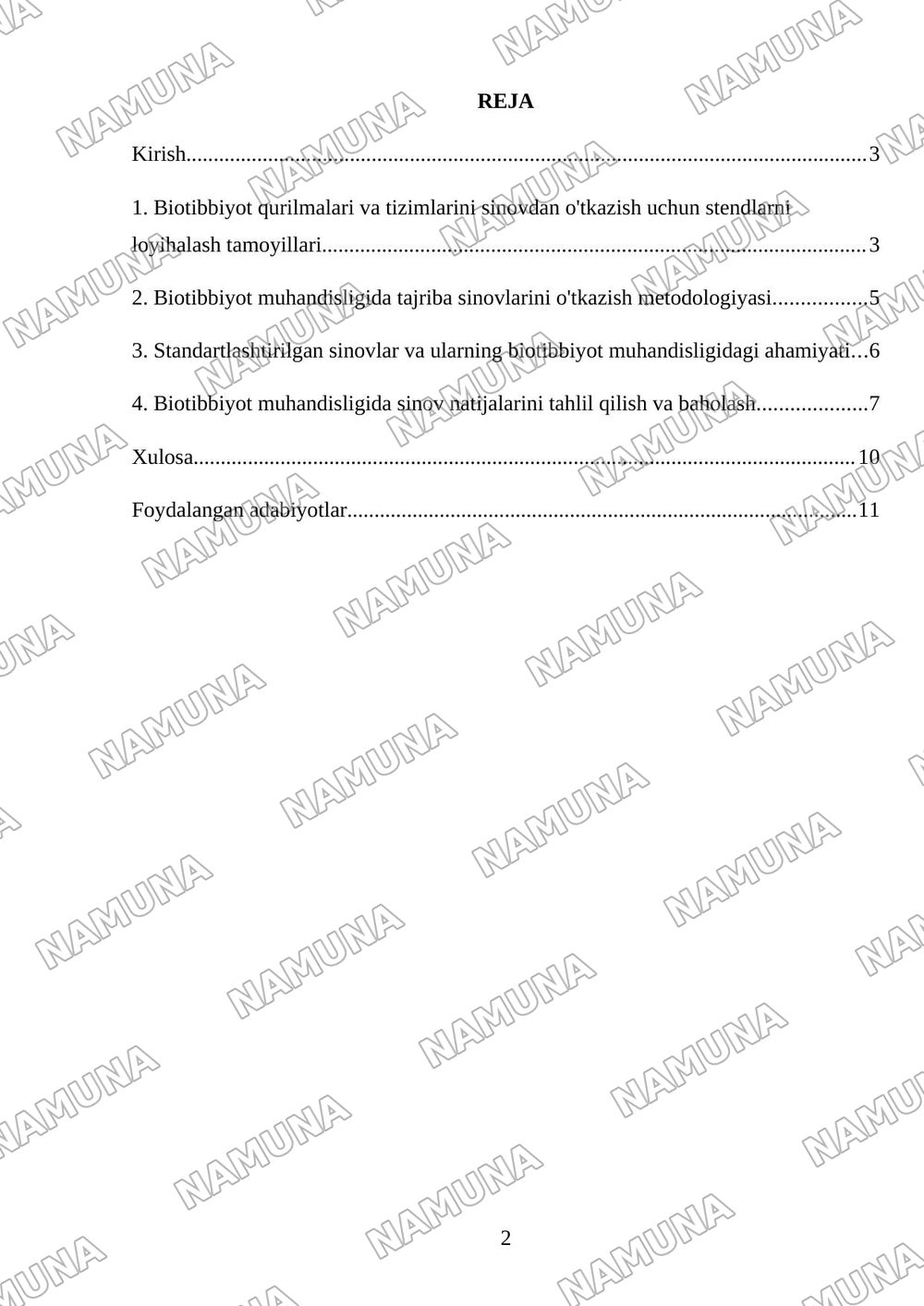 Biotibbiyotda muhandisligida. Tajriba va stendlarda sinovlar otkazish — mustaqil ish, 2-varaq