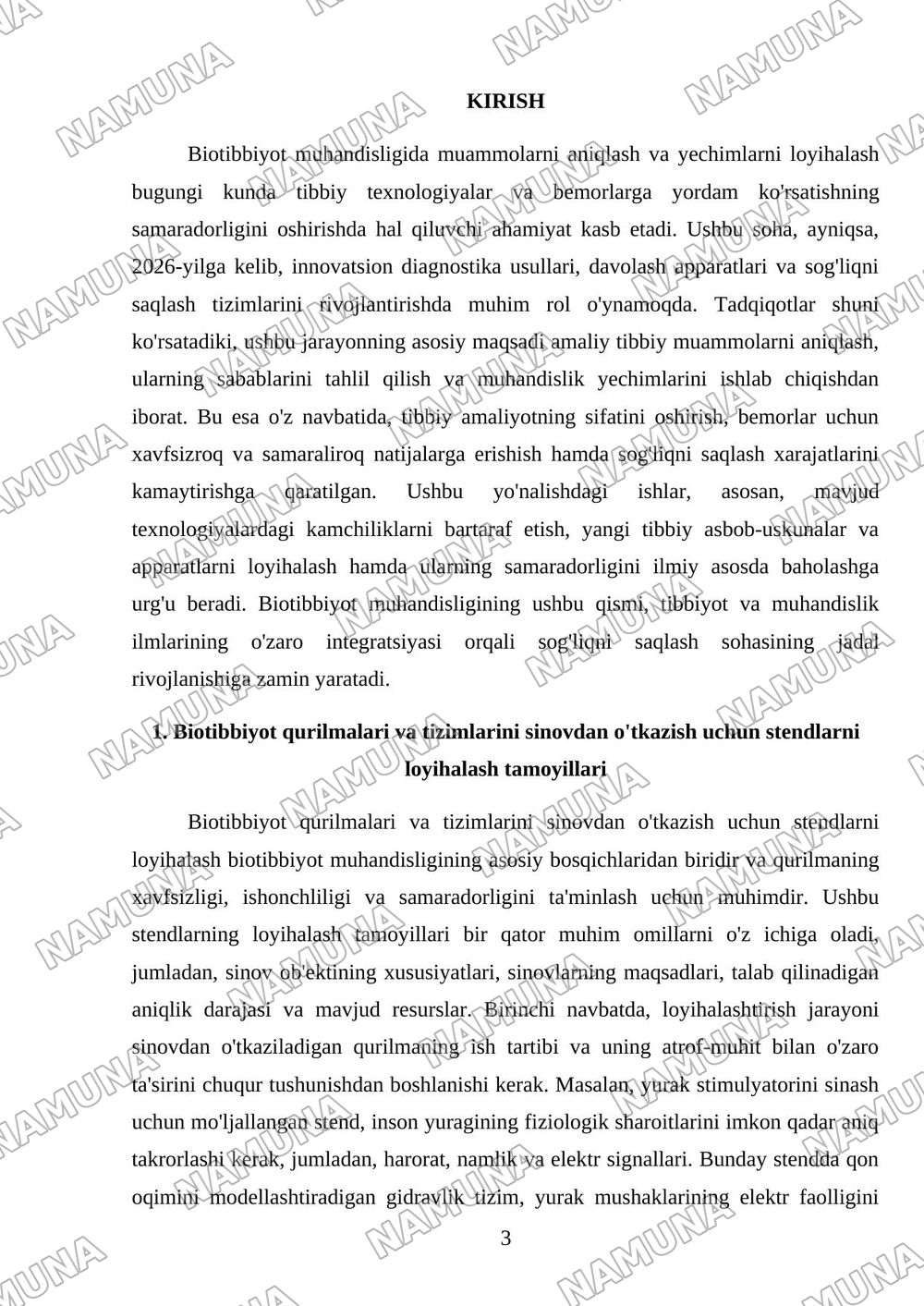 Biotibbiyotda muhandisligida. Tajriba va stendlarda sinovlar otkazish — mustaqil ish, 3-varaq