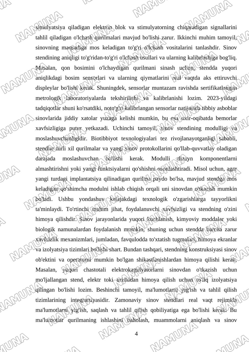 Biotibbiyotda muhandisligida. Tajriba va stendlarda sinovlar otkazish — mustaqil ish, 4-varaq
