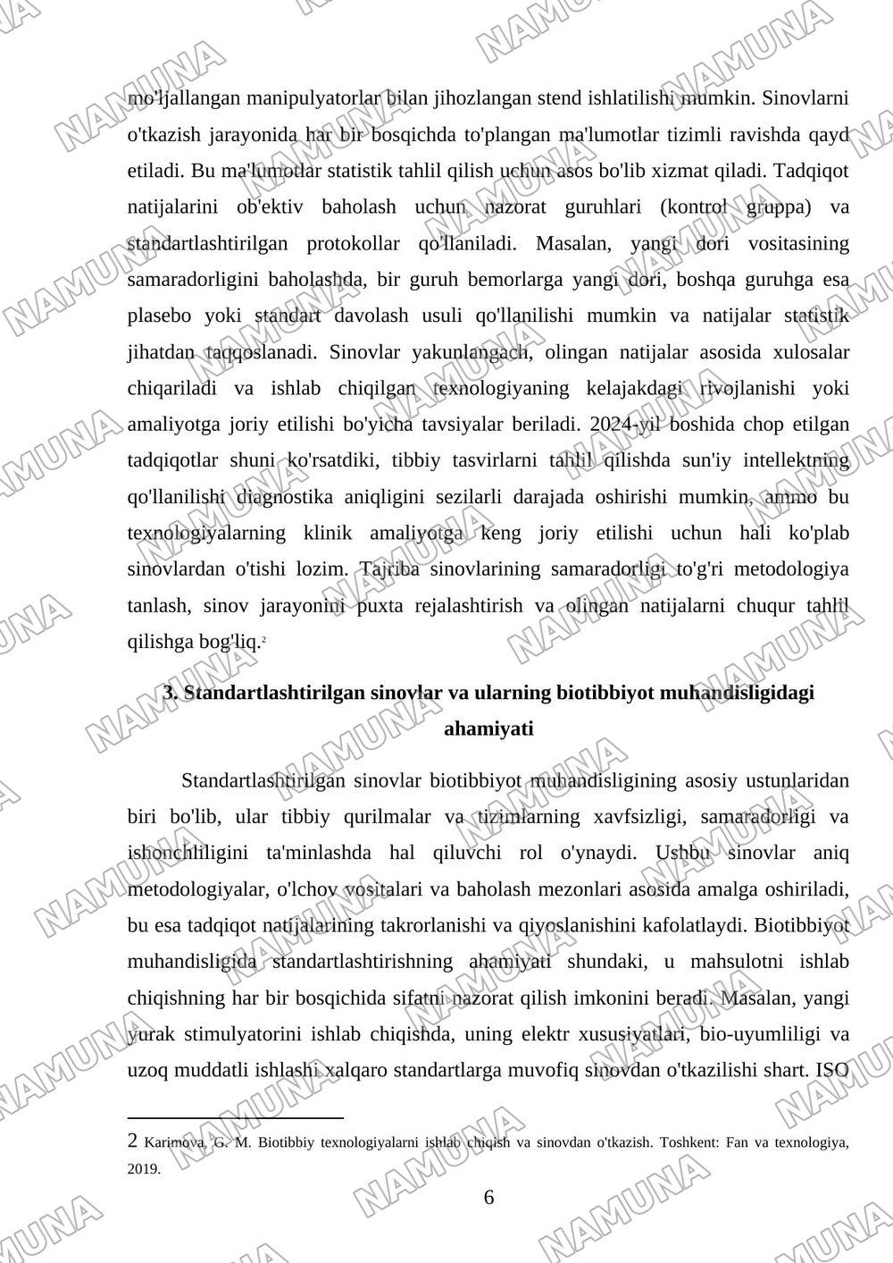 Biotibbiyotda muhandisligida. Tajriba va stendlarda sinovlar otkazish — mustaqil ish, 6-varaq