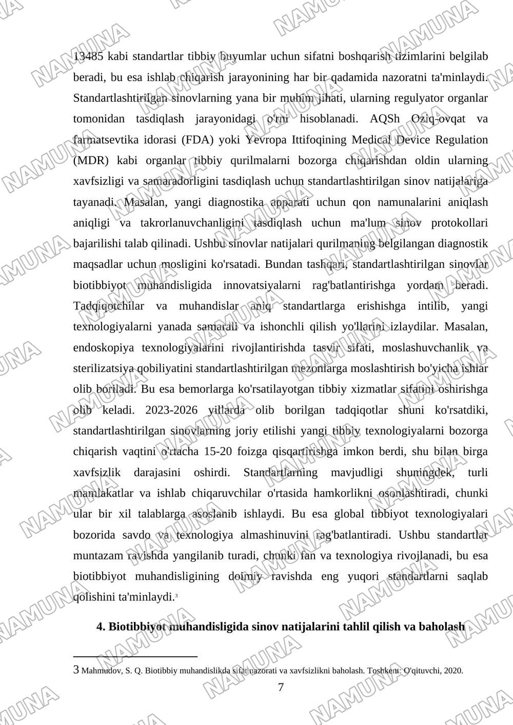 Biotibbiyotda muhandisligida. Tajriba va stendlarda sinovlar otkazish — mustaqil ish, 7-varaq