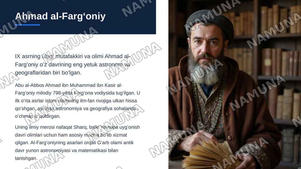 Ahmad al-Fargʻoniy haqida maʼlumotnoma tayyorlash — zamonaviy taqdimot, 3-slayd