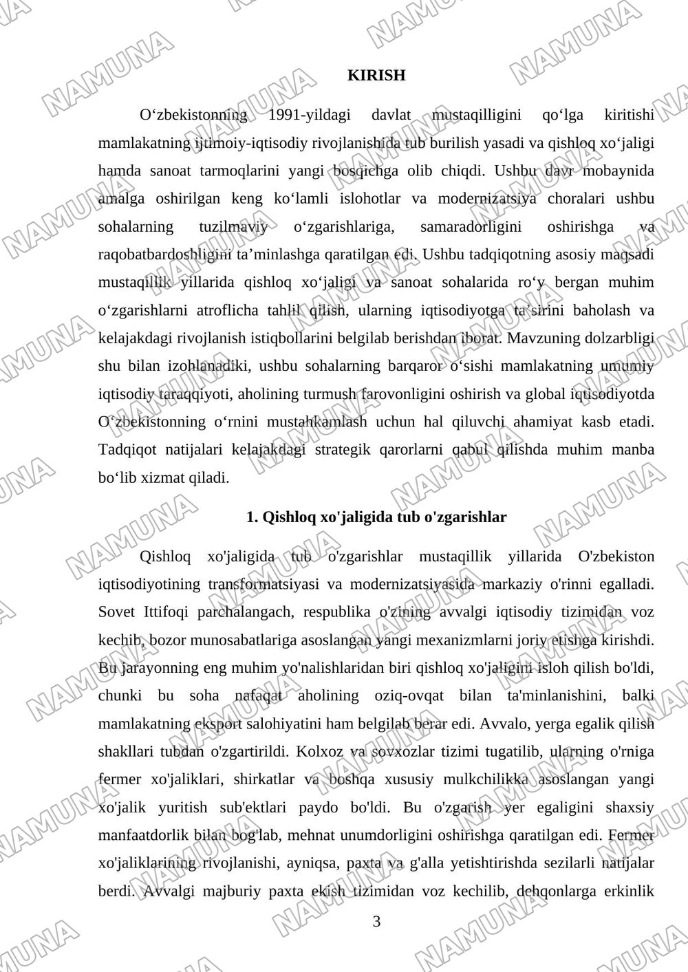 mustaqillik yillarida qishloq xojaligi va sanoat sohasidagi ozgarishlar — referat, 3-varaq