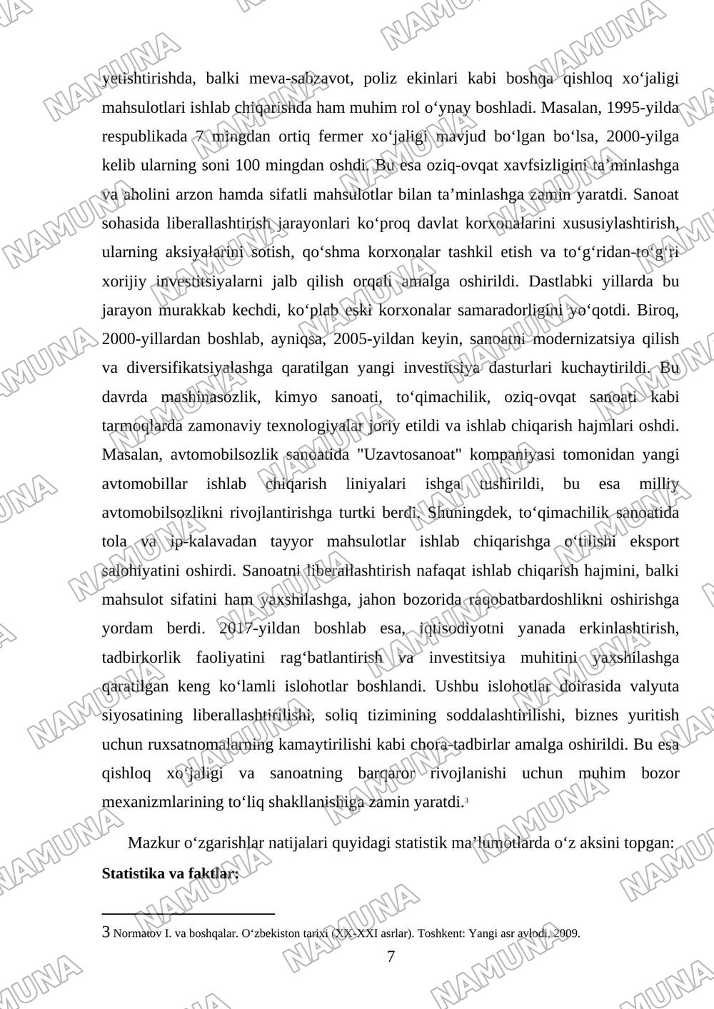 mustaqillik yillarida qishloq xojaligi va sanoat sohasidagi ozgarishlar — referat, 7-varaq