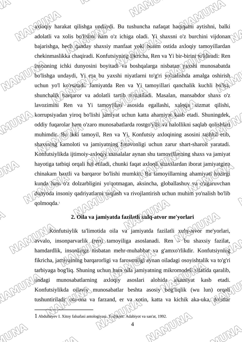 Konfutsiylik ta‘limotida ijtimoiy-axloqiy masalalar — mustaqil ish, 4-varaq