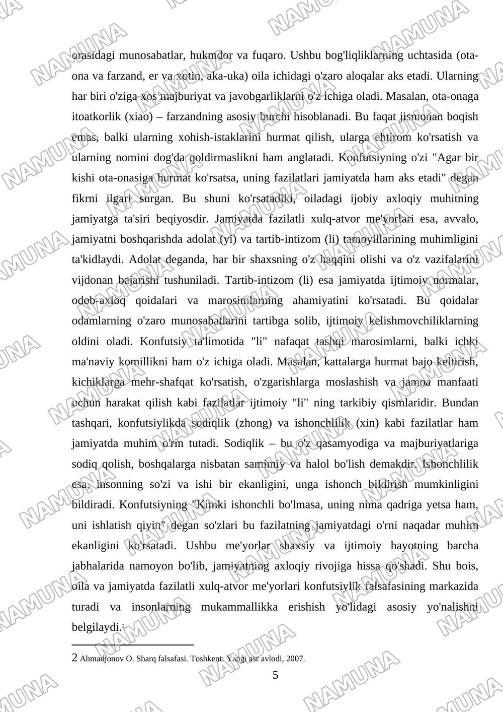 Konfutsiylik ta‘limotida ijtimoiy-axloqiy masalalar — mustaqil ish, 5-varaq