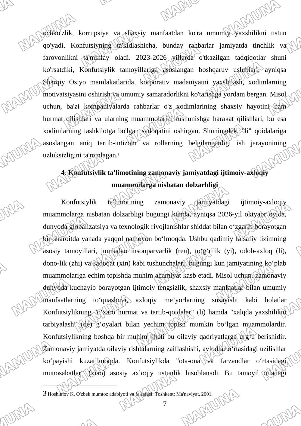 Konfutsiylik ta‘limotida ijtimoiy-axloqiy masalalar — mustaqil ish, 7-varaq