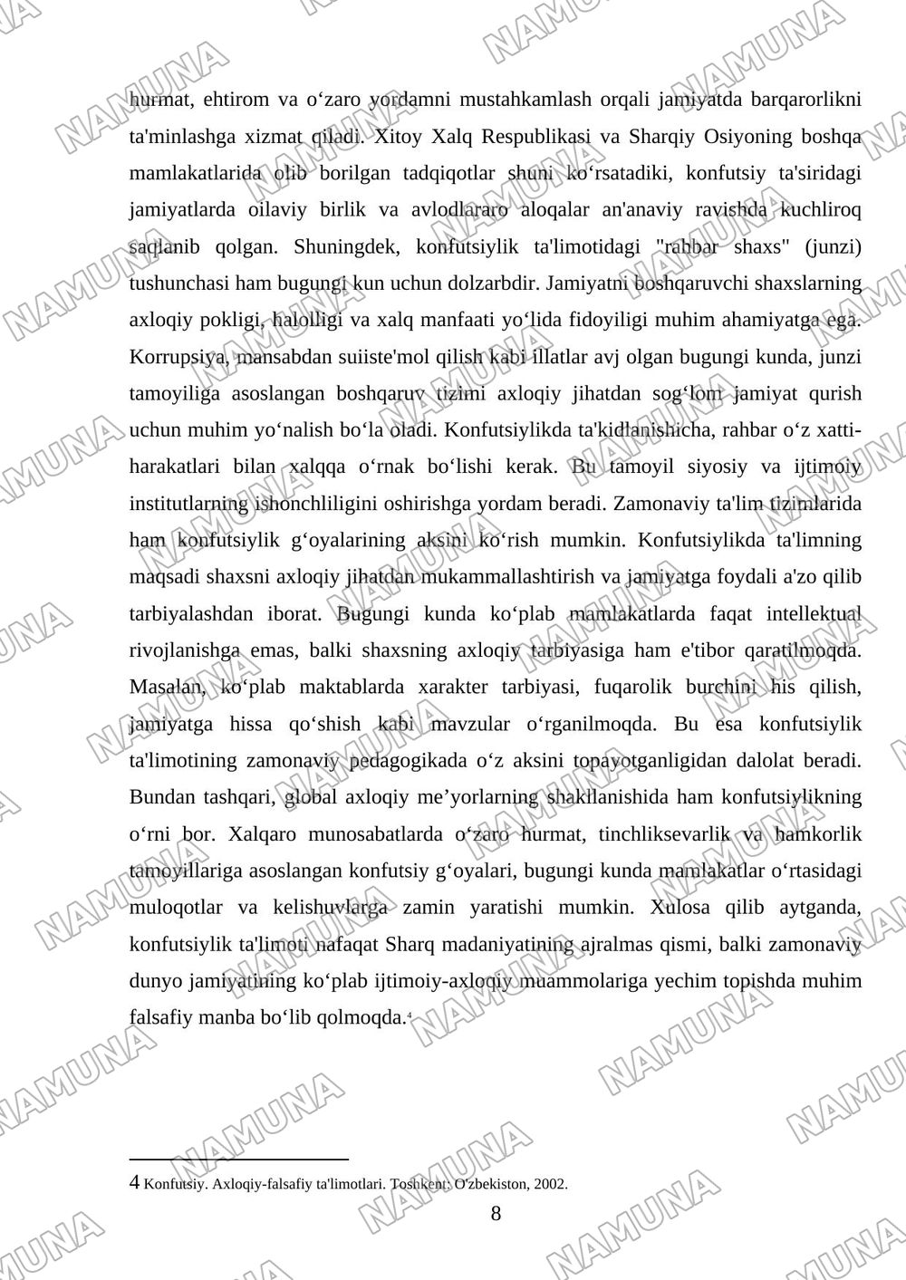 Konfutsiylik ta‘limotida ijtimoiy-axloqiy masalalar — mustaqil ish, 8-varaq