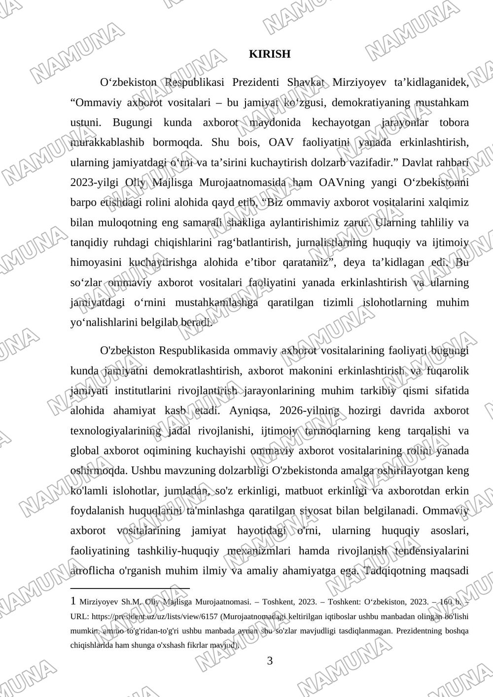 O'zbekiston respublikasida ommaviy axborot vositalarining faoliyati — mustaqil ish, 3-varaq