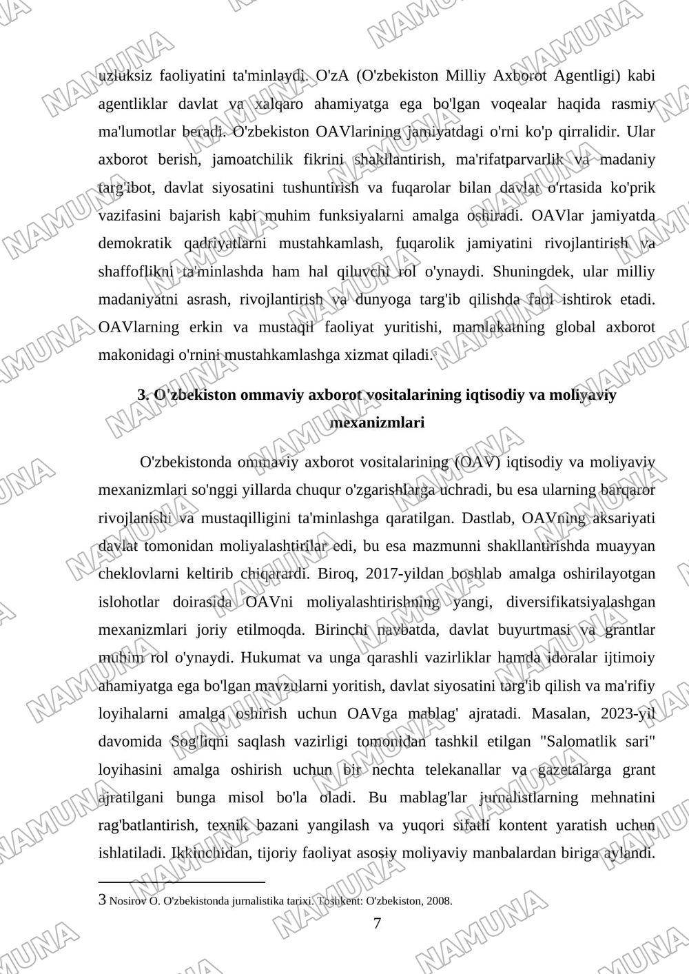 O'zbekiston respublikasida ommaviy axborot vositalarining faoliyati — mustaqil ish, 7-varaq