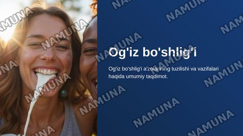 Og’iz bo’shlig’i
Lab, milk, tanglay, til va so’lak — zamonaviy taqdimot