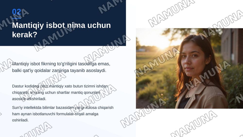 Mantiqiy bog'lovchilar, qismiy formula, isbotlanuvchi formula tushunchalarni o'rganib, mulohazalar hisobining aksiomalari sistemasi asosida bir nechta formulani isbotlash va taqdimot tayyorlash — zamonaviy taqdimot, 3-slayd