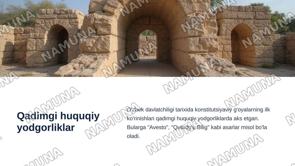 Ozbekiston Respublikasi Konsitutsiyasining nazariy asaslari tarixi va rivojlanishi — zamonaviy taqdimot, 3-slayd