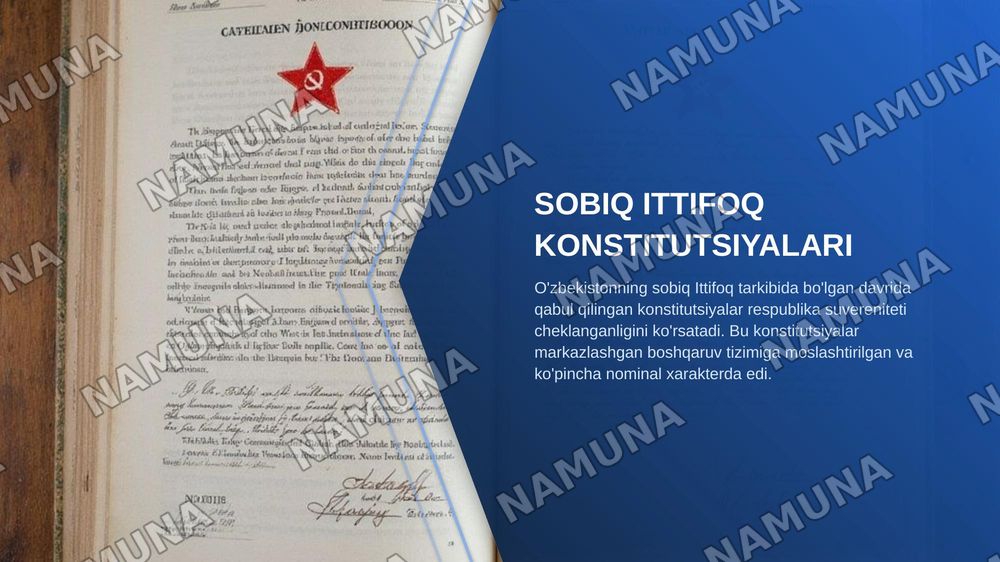 Ozbekiston Respublikasi Konsitutsiyasining nazariy asaslari tarixi va rivojlanishi — zamonaviy taqdimot, 5-slayd
