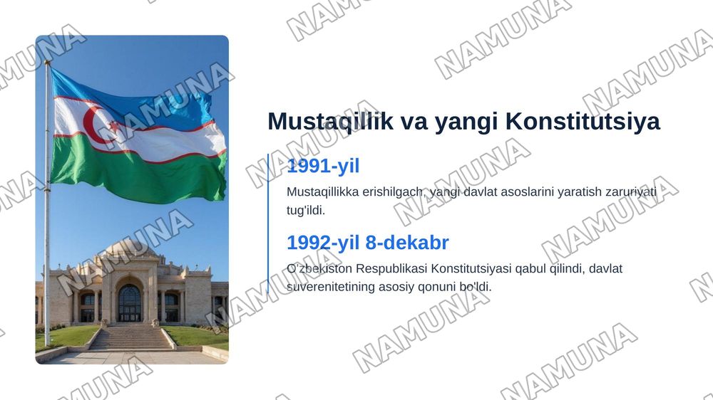 Ozbekiston Respublikasi Konsitutsiyasining nazariy asaslari tarixi va rivojlanishi — zamonaviy taqdimot, 6-slayd