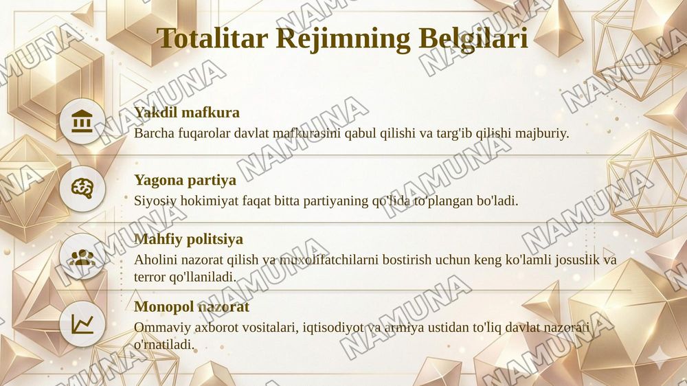 Tanlab olingan davlat misolida totalitarizmni klassifikatsiyalash poster pptx shaklida — taqdimot, 5-slayd