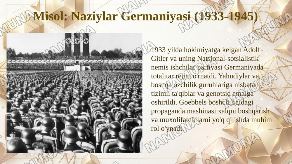 Tanlab olingan davlat misolida totalitarizmni klassifikatsiyalash poster pptx shaklida — taqdimot, 6-slayd