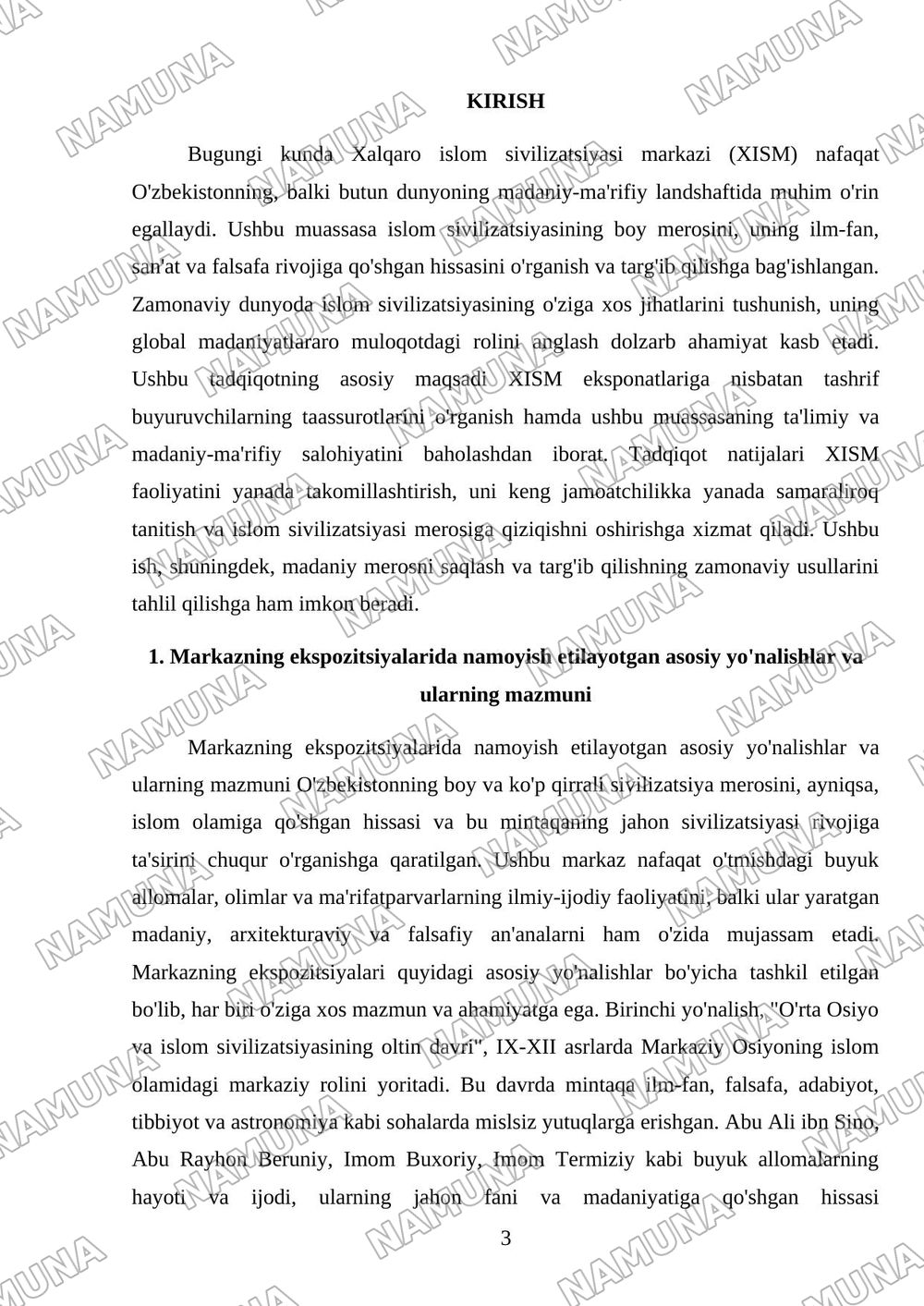 Xalqaro islom sivilizatsiyasi markazi eksponatlari taasurotlari xususida sõrovnoma õtkazish — mustaqil ish, 3-varaq