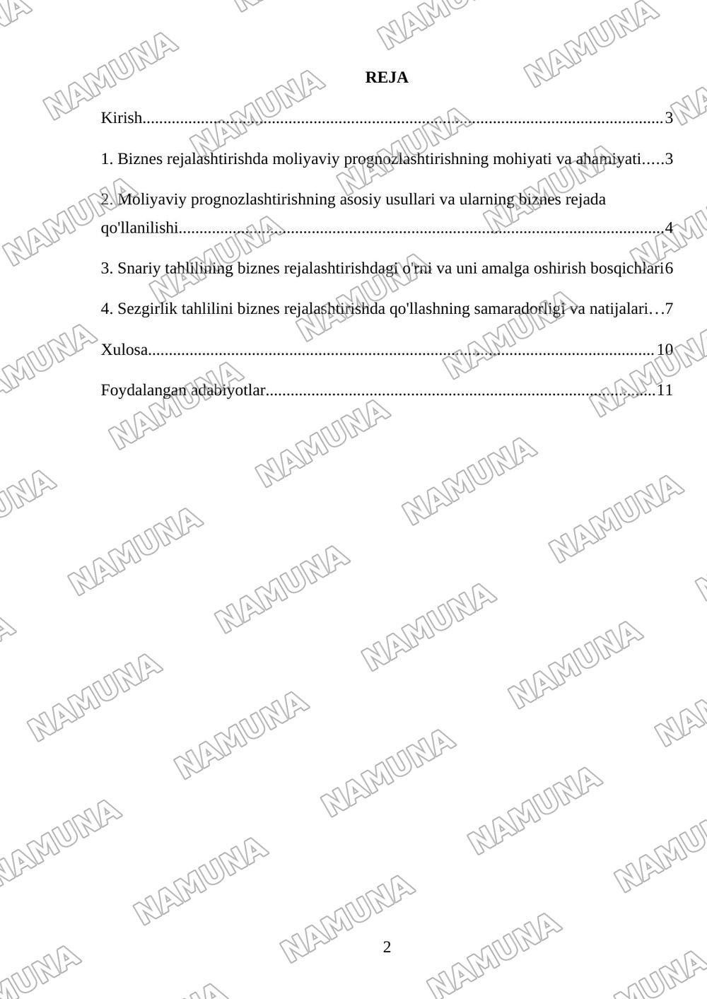 Biznes rejada moliyaviy pragnozlashtirish snariy va sezgirlik — mustaqil ish, 2-varaq