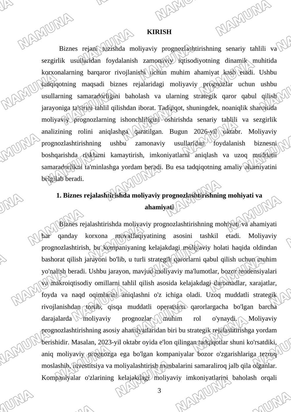 Biznes rejada moliyaviy pragnozlashtirish snariy va sezgirlik — mustaqil ish, 3-varaq