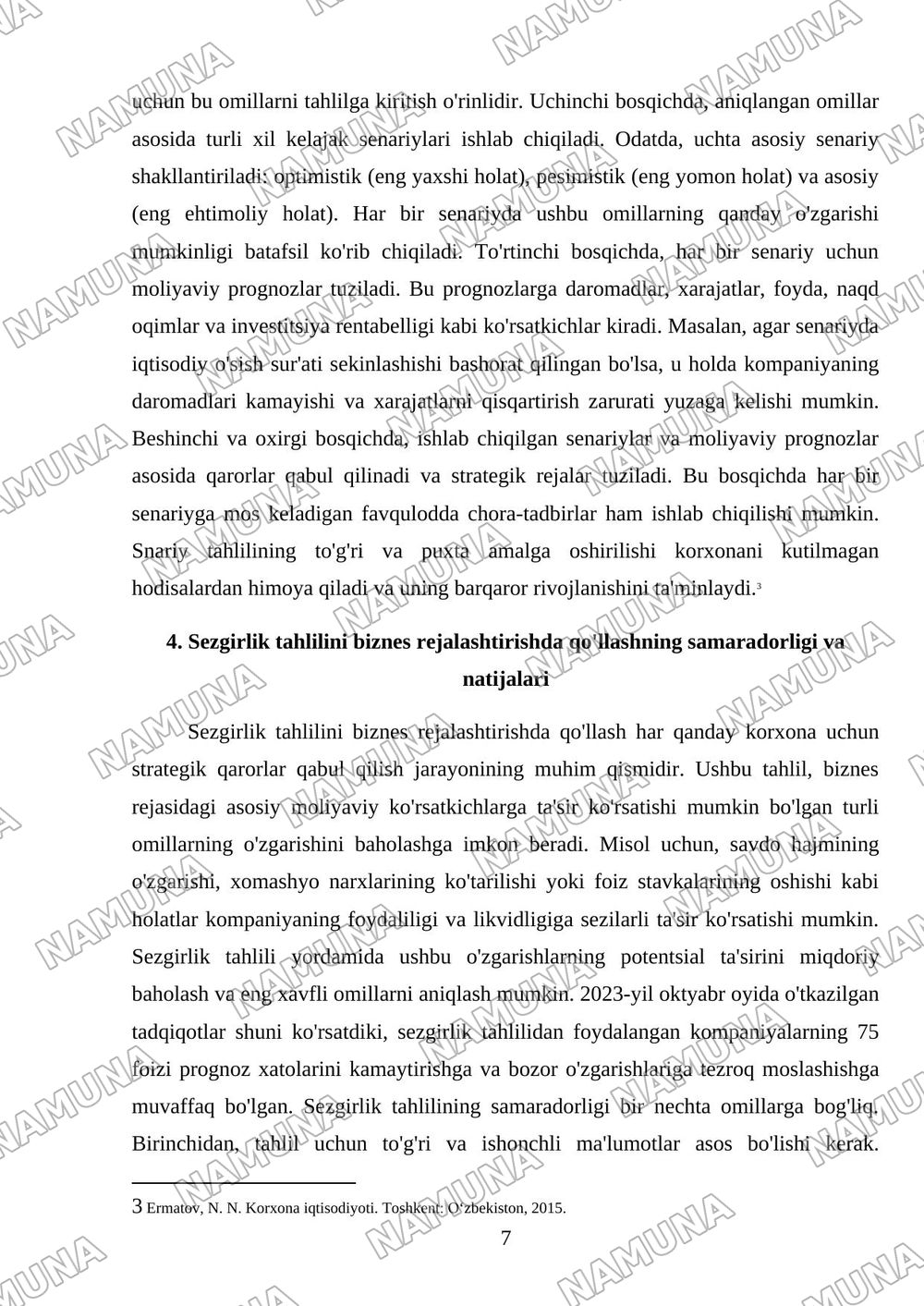 Biznes rejada moliyaviy pragnozlashtirish snariy va sezgirlik — mustaqil ish, 7-varaq