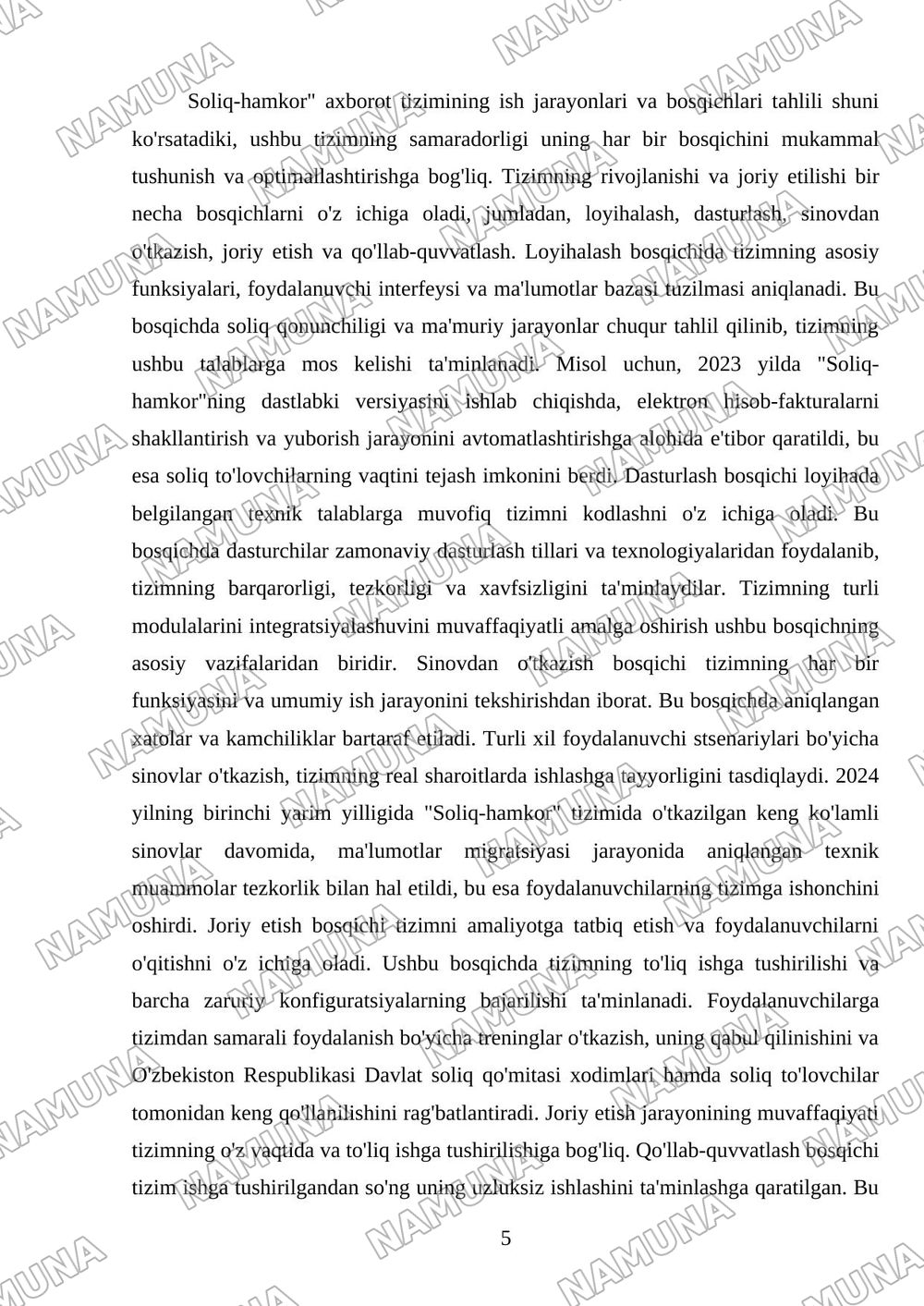 “Soliq-hamkor” axborot tizimining bosqichlarini o‘rganish, tahlil qilish. — referat, 5-varaq