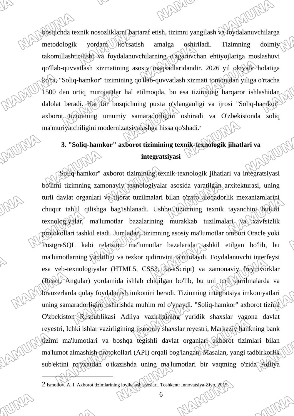 “Soliq-hamkor” axborot tizimining bosqichlarini o‘rganish, tahlil qilish. — referat, 6-varaq