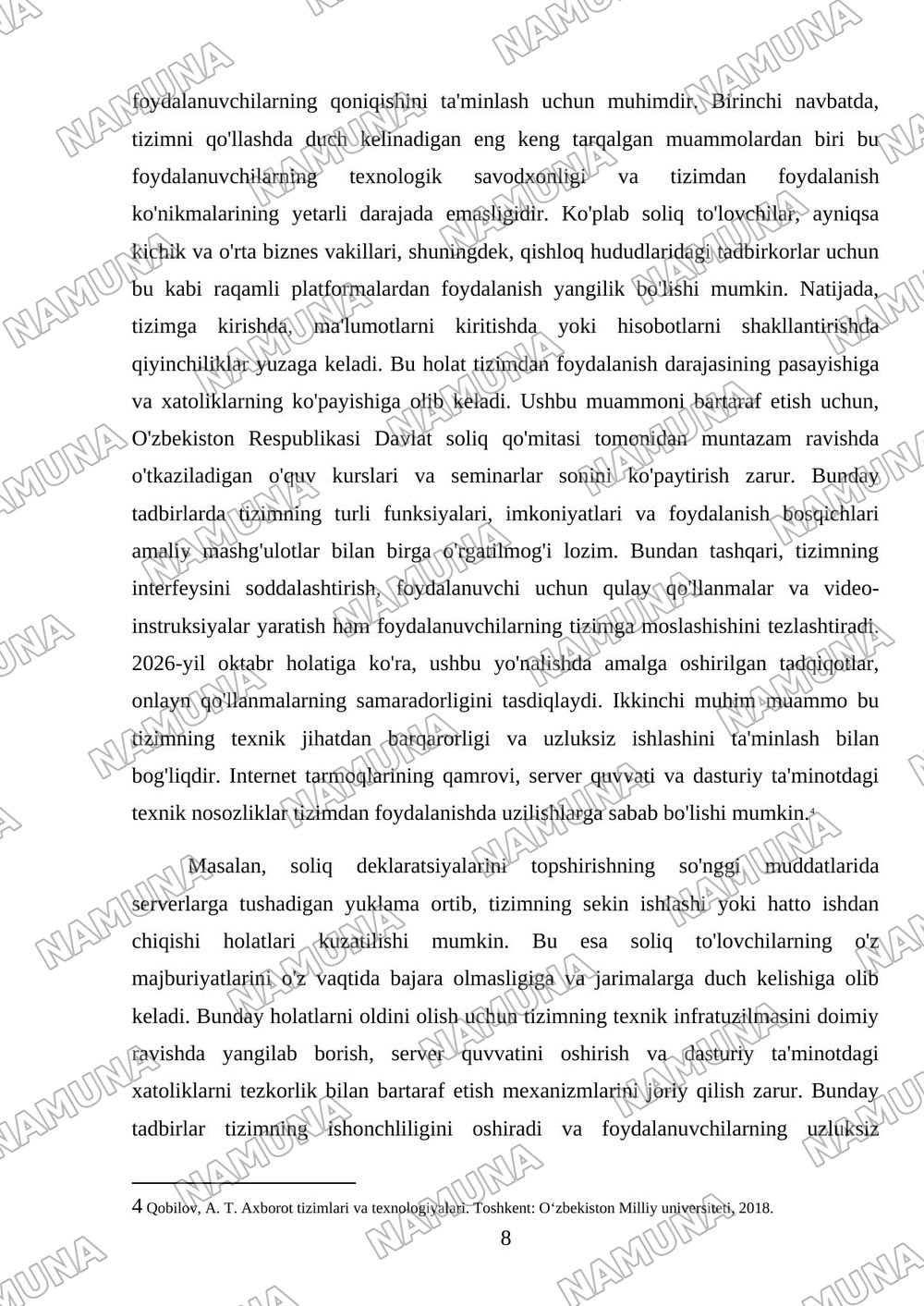 “Soliq-hamkor” axborot tizimining bosqichlarini o‘rganish, tahlil qilish. — referat, 8-varaq