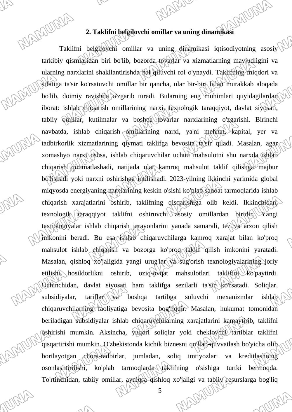 Talab va taklif — mustaqil ish, 5-varaq